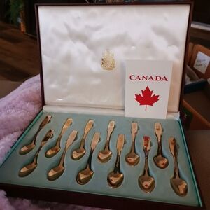 Vintage Oneida LTD Silversmiths Commemorative Canada Spoons with case Set of 12